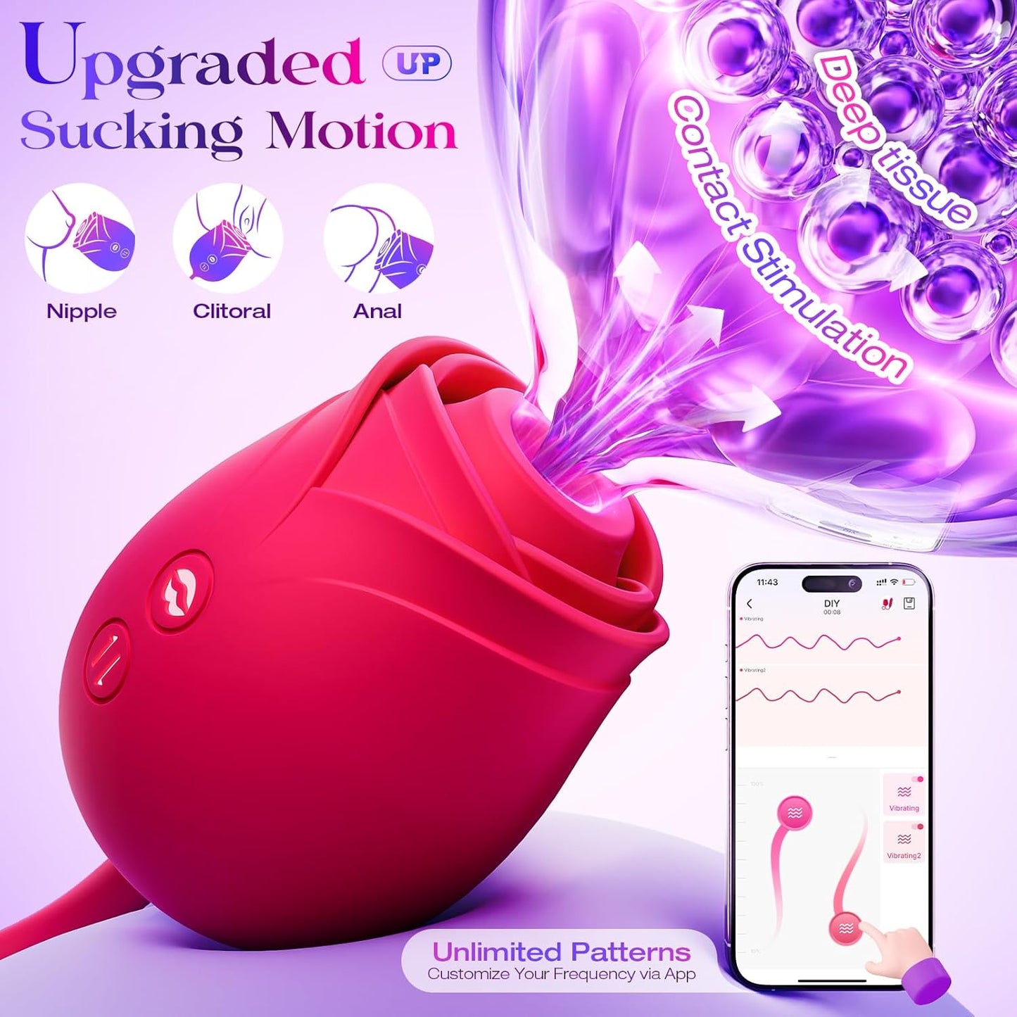 🌹 APP-Control Rose Vibrator  📱 Smart APP Control-Powerful Clitoral Suction-G-Spot Thrusting Stimulation-10 Exciting Modes