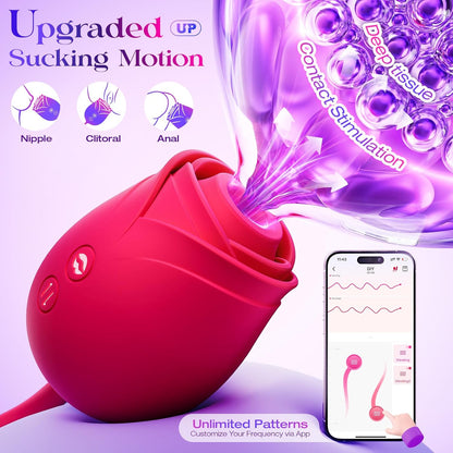 🌹 APP-Control Rose Vibrator  📱 Smart APP Control-Powerful Clitoral Suction-G-Spot Thrusting Stimulation-10 Exciting Modes