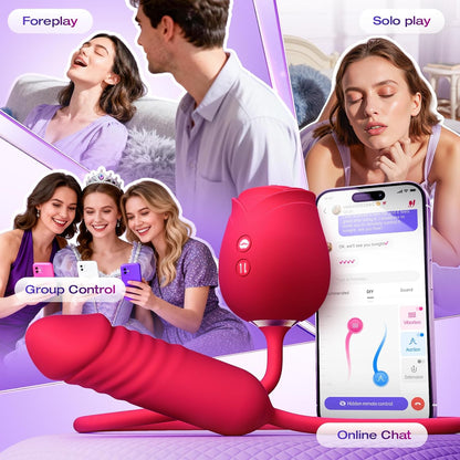 🌹 APP-Control Rose Vibrator  📱 Smart APP Control-Powerful Clitoral Suction-G-Spot Thrusting Stimulation-10 Exciting Modes