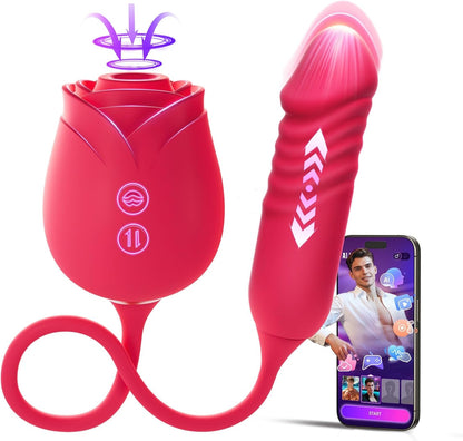 🌹 APP-Control Rose Vibrator  📱 Smart APP Control-Powerful Clitoral Suction-G-Spot Thrusting Stimulation-10 Exciting Modes
