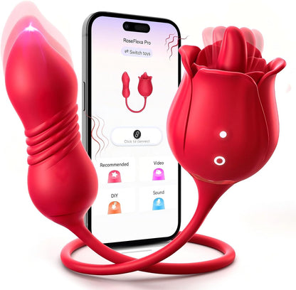 🌹 APP-Control Rose Vibrator  📱 Smart APP Control-Powerful Clitoral Suction-G-Spot Thrusting Stimulation-10 Exciting Modes