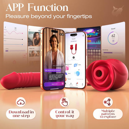🌹 APP-Control Rose Vibrator  📱 Smart APP Control-Powerful Clitoral Suction-G-Spot Thrusting Stimulation-10 Exciting Modes