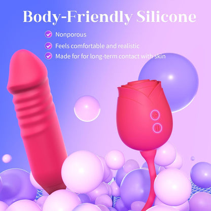 🌹 APP-Control Rose Vibrator  📱 Smart APP Control-Powerful Clitoral Suction-G-Spot Thrusting Stimulation-10 Exciting Modes