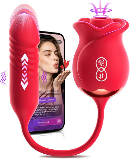 🌹 APP-Control Rose Vibrator  📱 Smart APP Control-Powerful Clitoral Suction-G-Spot Thrusting Stimulation-10 Exciting Modes
